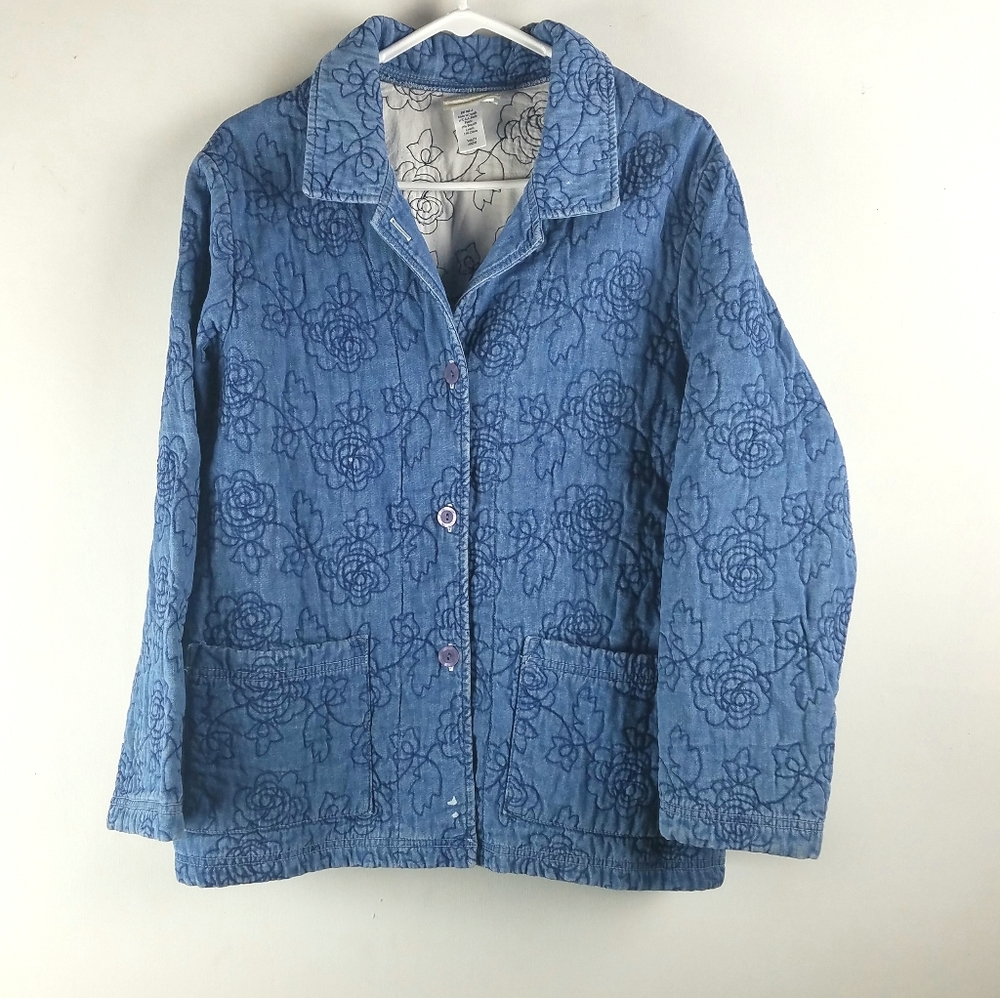 Coldwater Creek Blazer Shirt M Embroidered Roses